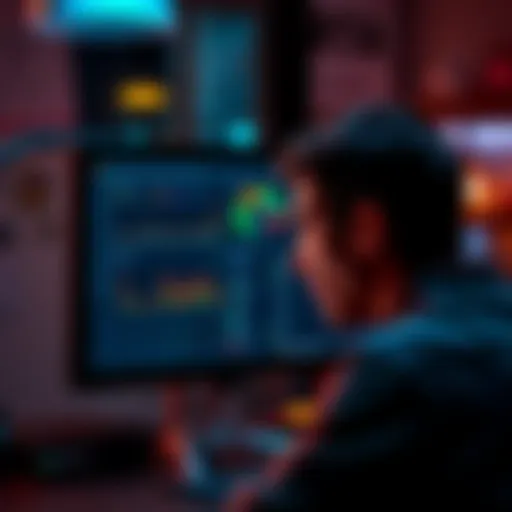 A frustrated person looking at a screen displaying slow progress on an account dashboard