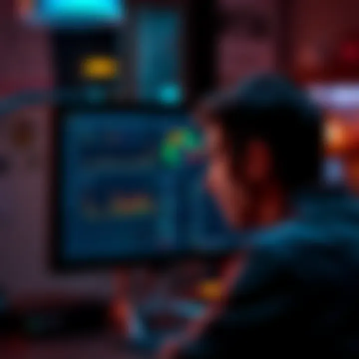 A frustrated person looking at a screen displaying slow progress on an account dashboard