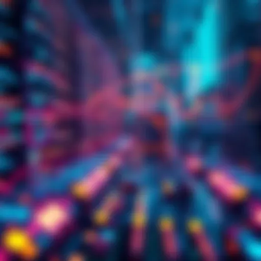 A visual representation of smart contracts being deployed on the Filecoin Virtual Machine, showing a vibrant tech environment with code snippets and digital connections.