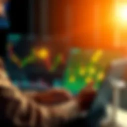 A person analyzing financial charts and Bitcoin symbols on a laptop, representing smart investing strategies.