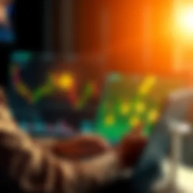 Smart Investing Concept A person analyzing financial charts and Bitcoin symbols on a laptop, representing smart investing strategies.