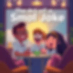 A cartoon character sharing a small joke with friends, sparking laughter among them.