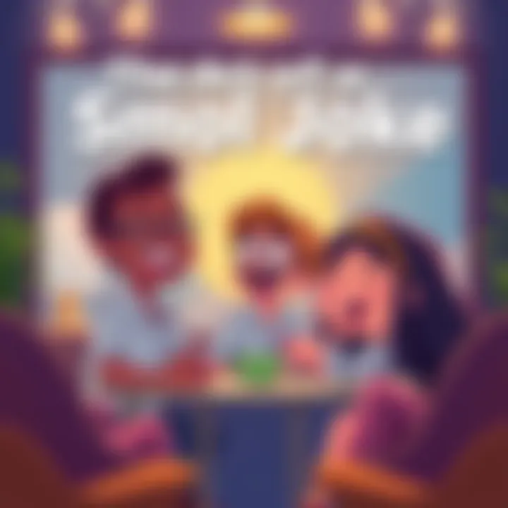 A cartoon character sharing a small joke with friends, sparking laughter among them.