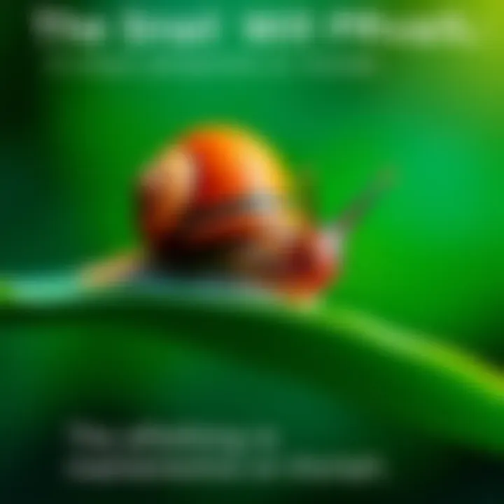 A close-up of a snail slowly moving along a green leaf, symbolizing persistence and steady progress toward success.