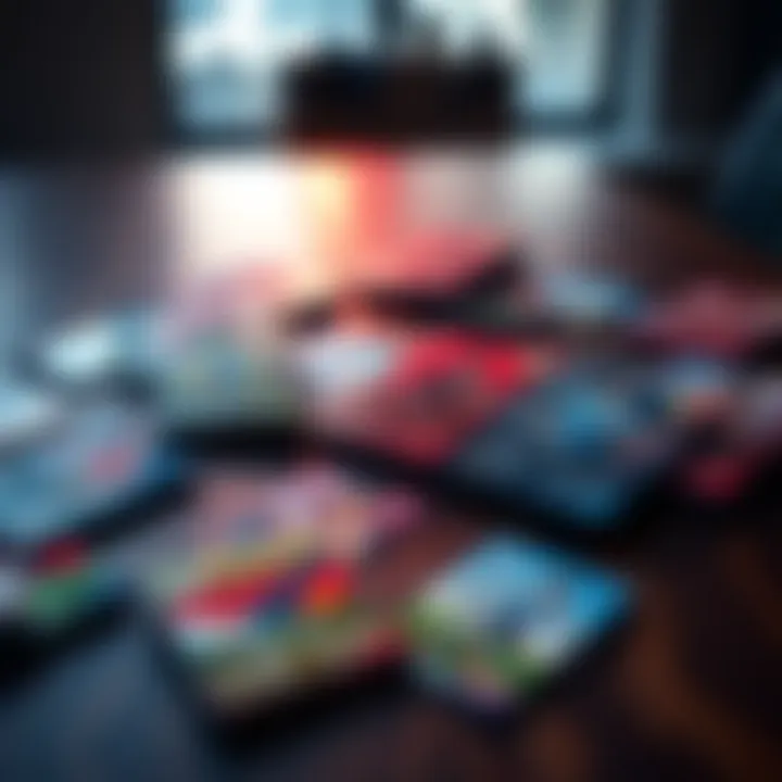 A selection of soccer cards from MLS and European leagues displayed on a table, highlighting the option to invest essence in either league.