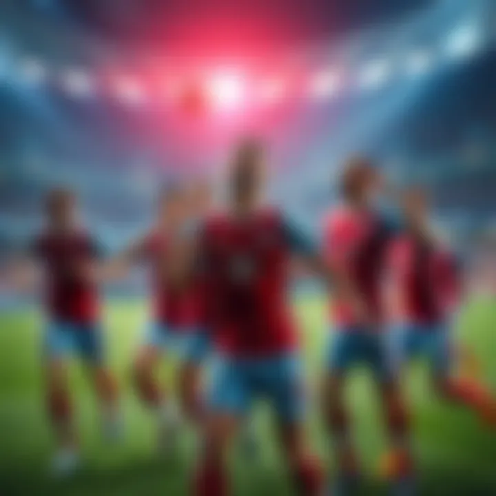 Soccer Match Highlights Players celebrating after a surprising win in the knockout stage of the tournament