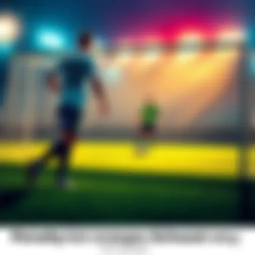 Soccer player preparing for penalty kick A soccer player stands at the penalty spot, focused and ready to take a shot as the goalkeeper waits in goal.