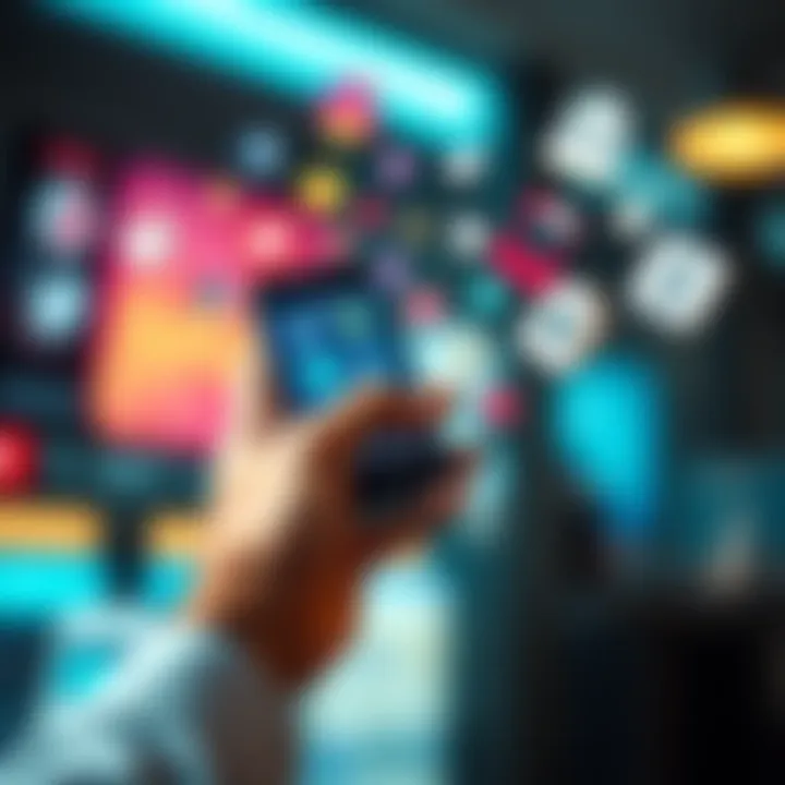 A person holding a smartphone with social media icons and financial symbols floating around, illustrating the connection between social media presence and financial identity.