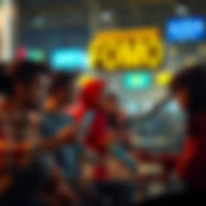 A group of friends looking at their phones while sitting at a cafe, showing signs of FOMO.