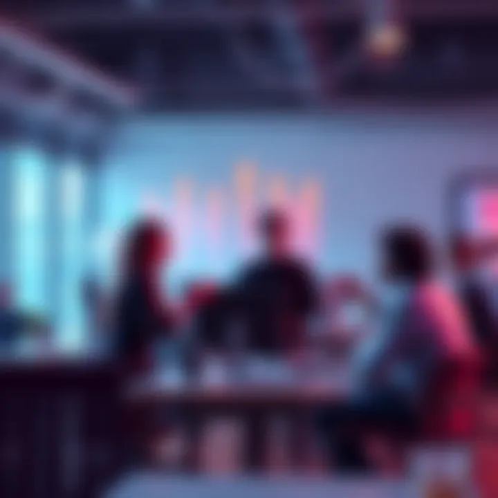 A group of software engineers discussing work culture and hours in a casual office setting