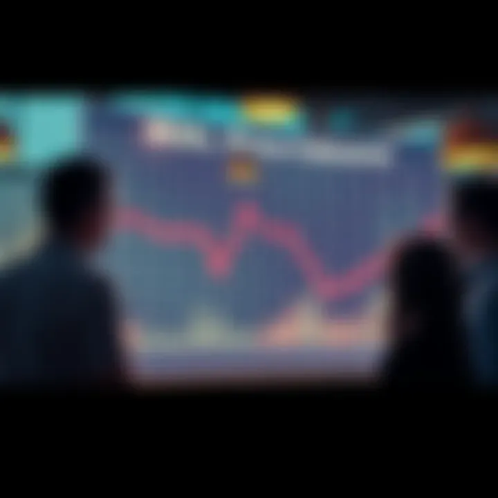 A chart showing declining price trends with worried people discussing in the background