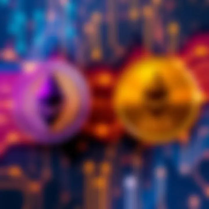 A visual representation of swapping SOL for ETH, featuring symbols for each cryptocurrency and transaction arrows