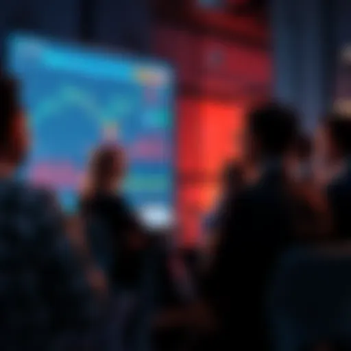 People discussing Solana price predictions with charts and graphs in the background