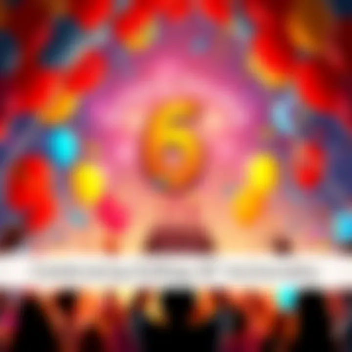 Celebrating Solana's 6th Birthday A vibrant celebration with balloons and confetti for Solana's sixth anniversary, featuring people cheering and symbols of growth and technology.