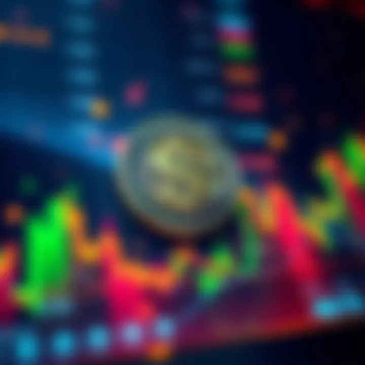A digital graph showing fluctuations of Solana's token value with upward and downward trends, symbolizing market predictions.