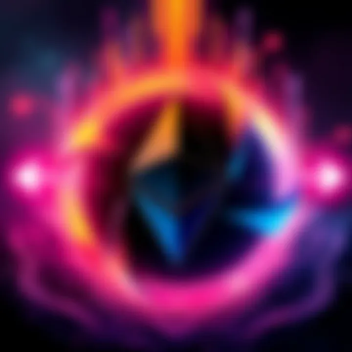 Illustration showing Solana's logo and Ethereum's logo with arrows indicating performance comparison