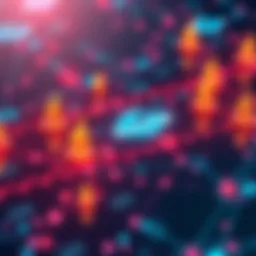 Illustration of the Solana blockchain depicting a network of validators and transaction flows with burning icons representing token mechanics.