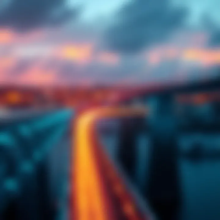 A graphic showing a digital bridge connecting two networks with assets moving across, representing Solana bridge solutions.