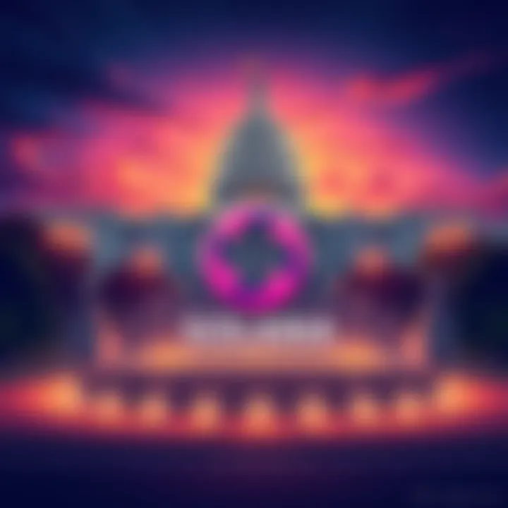 An illustration showing the Solana logo with a backdrop of government buildings, signifying the recent shutdown decision.