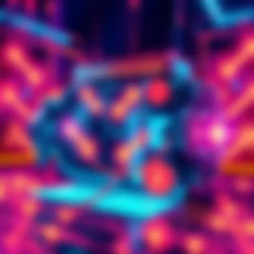 Illustration of a digital representation of Solana's custom execution engine with arrows indicating transaction flow and blockchain elements