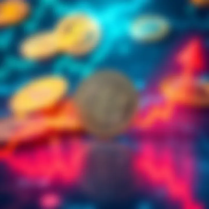 A graph showing a significant increase in the value of a Solana meme coin after the creators' arrest, with cryptocurrency symbols in the background.