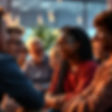 A group of people discussing Solana memecoins and presales in a casual setting, showcasing varied emotions and expressions.