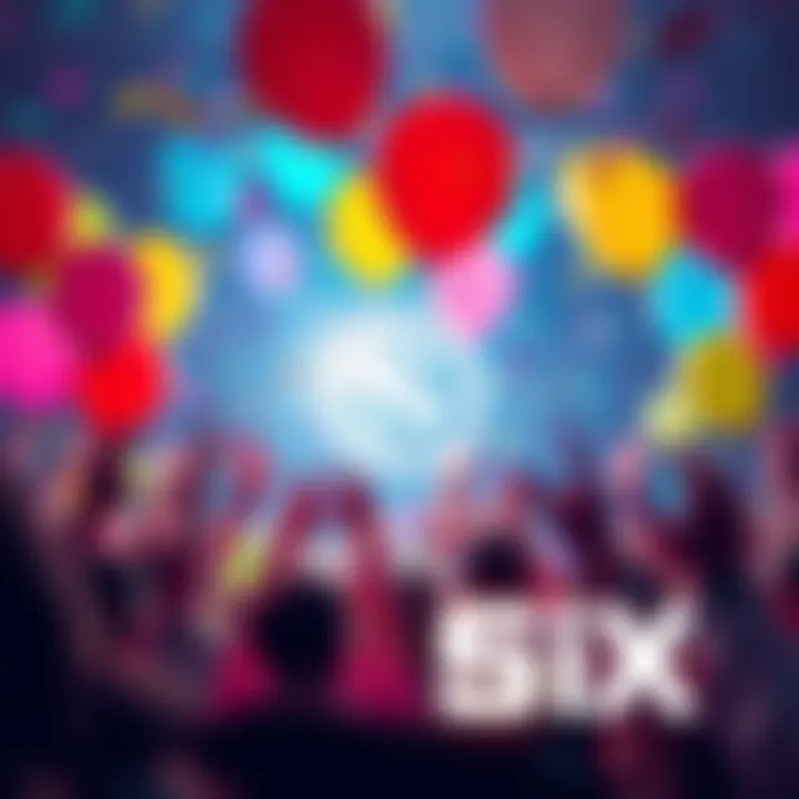Celebrating Solana's Sixth Birthday A vibrant celebration with balloons and confetti, showcasing the Solana logo amidst a joyful crowd, symbolizing community and innovation in blockchain technology.