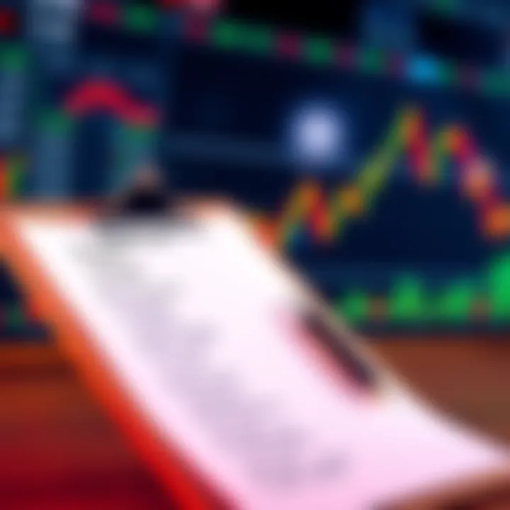 A checklist on a clipboard with trading charts and graphs in the background, indicating speed and safety in trading on Solana.