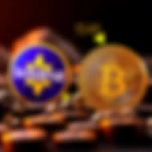 Solana vs Bitcoin Investment A graphic showing Solana and Bitcoin logos, highlighting Solana's lower fees and faster transactions with arrows pointing out advantages.