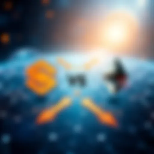 Solana and Ethereum Comparison A visual representation showing Solana and Ethereum logos with arrows indicating differences in feature updates and network efficiency.