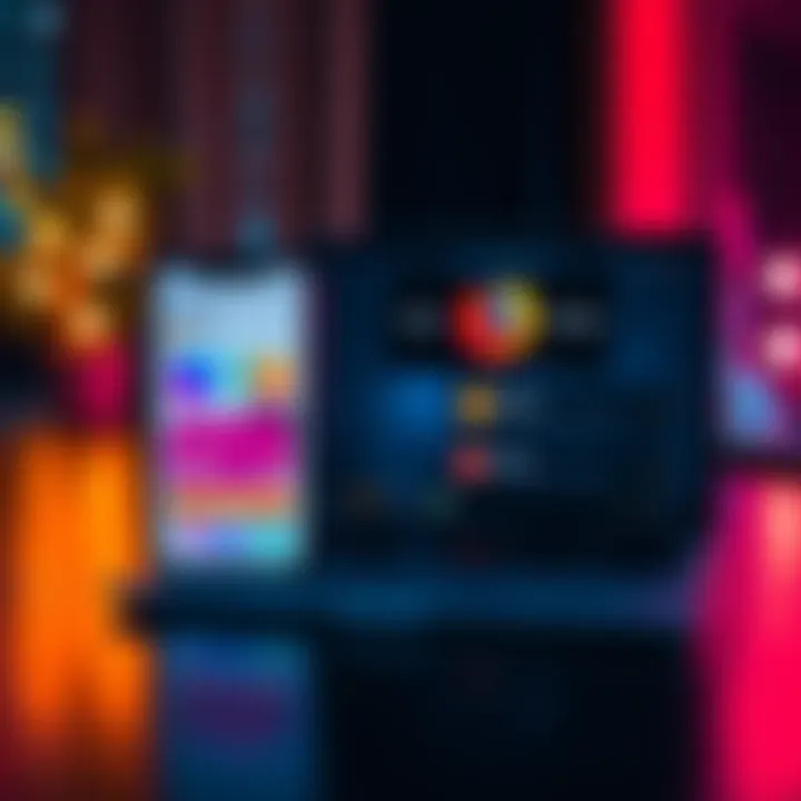 A split screen showing a Solana wallet interface on an iPhone and a laptop using Firefox, highlighting accessibility for dapps across both devices.