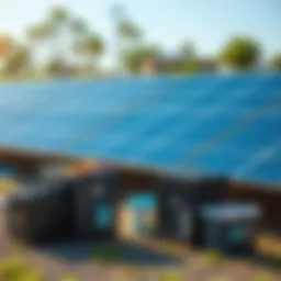 A solar panel array with batteries and a bitcoin miner in a sunny outdoor setting