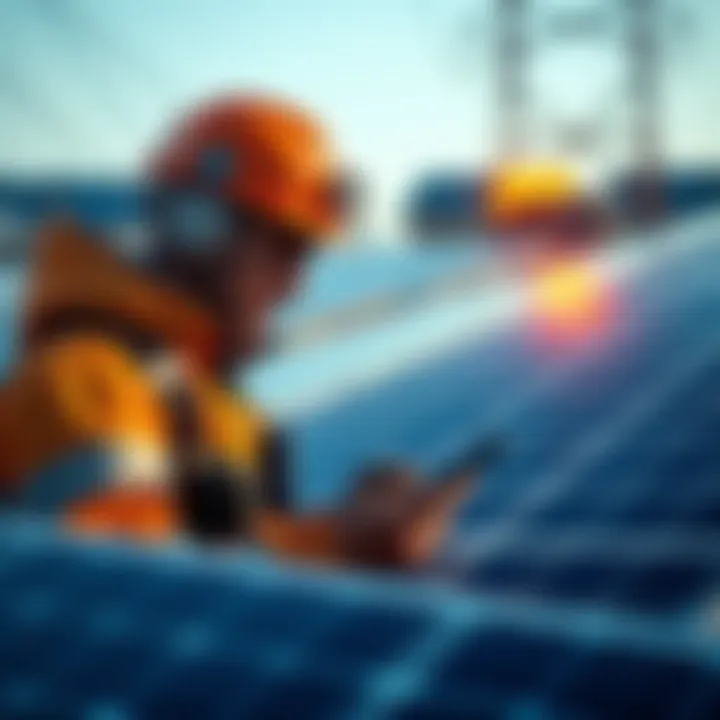 A miner examines solar panels for Monero mining in California, with high electricity bills in the background.