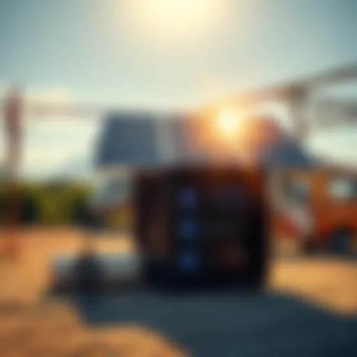 Solar-Powered Mining Setup A solar panel installation powering a mining rig with bright sunlight