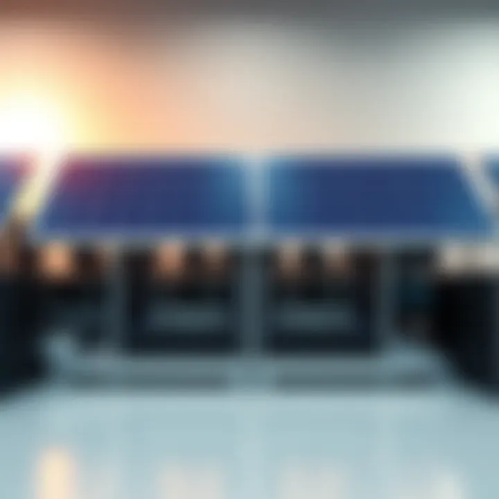 A server chassis with four EPYC 9965 CPUs powered by solar panels, showcasing a sustainable energy solution in a modern tech environment.