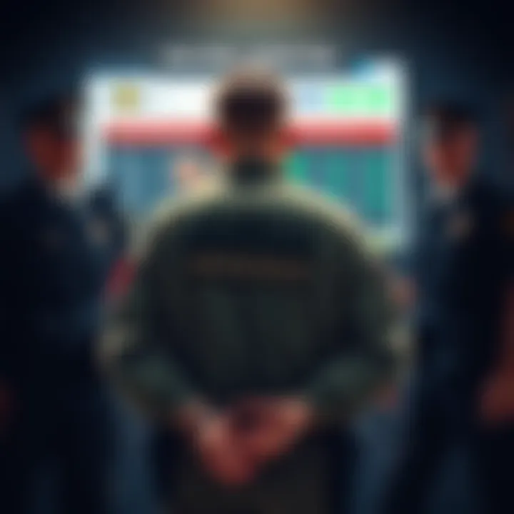 A U.S. soldier in handcuffs being led away by police, with a background hinting at a betting website on a screen.