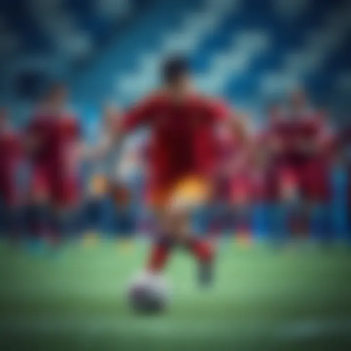 A standout athlete skillfully dribbling a soccer ball while teammates watch in the background, showcasing individual talent in a team setting.