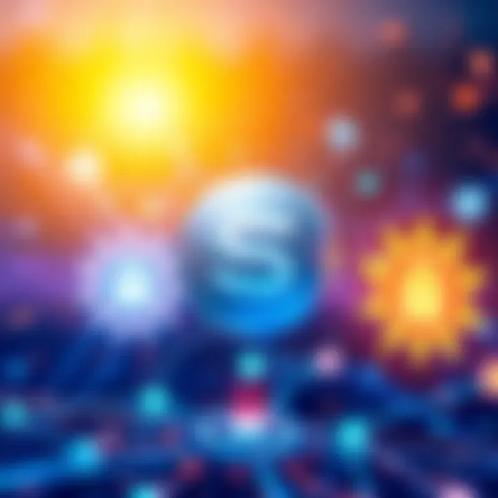 An illustration showing the Soqcoin logo alongside futuristic technology symbols representing blockchain and quantum security.