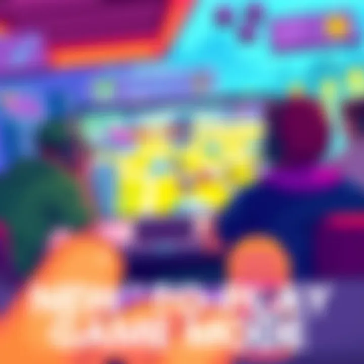 A vibrant illustration showing a gaming interface with players engaging in Sorare's new free to play game mode, highlighting fun gameplay elements and interaction