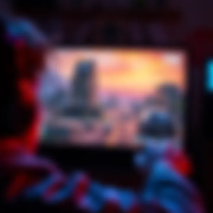 A gamer looks frustrated at missing audio cues on a screen showing a time of day environment in a video game.