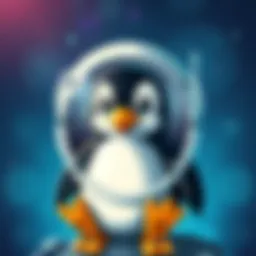 A cartoon penguin wearing a space helmet, symbolizing the SpacePenguin cryptocurrency initiative supporting charities like Connecticut Food Share.