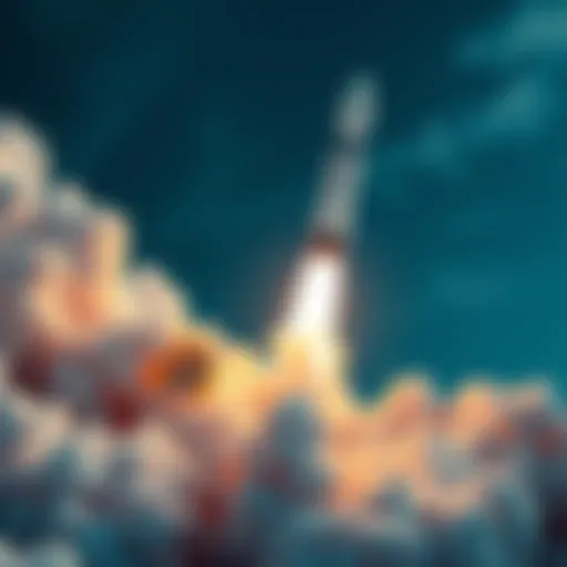 Representation of SpaceX's Bitcoin transfer with a rocket and Bitcoin symbols