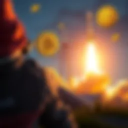 A SpaceX rocket lifts off from the launch pad with floating symbols of Bitcoin and Zcash in the background, symbolizing cryptocurrency and space operations.