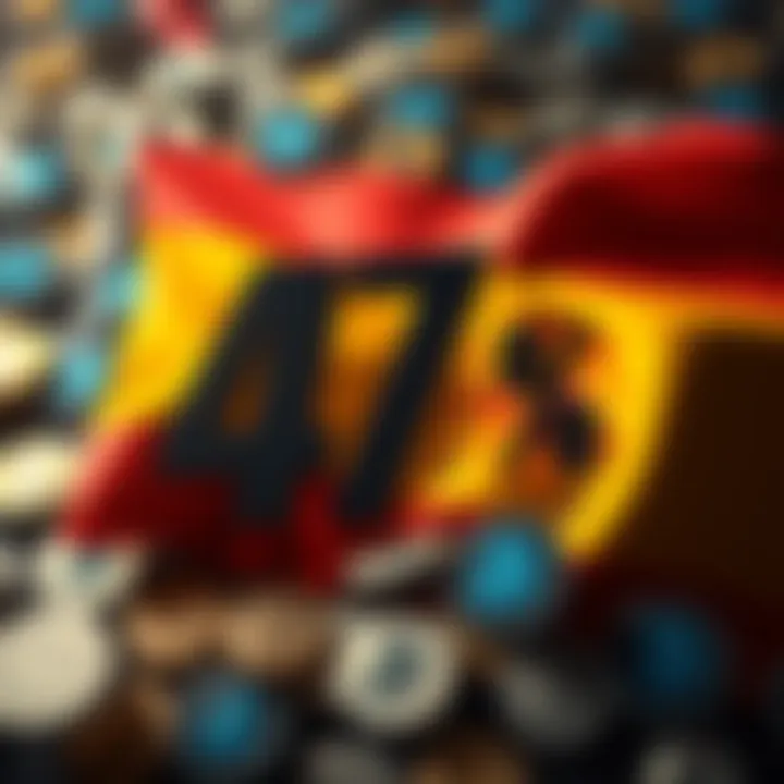 A graphic showing a large 47% tax symbol overlaying cryptocurrency icons and the Spanish flag, indicating the new tax on crypto profits in Spain.