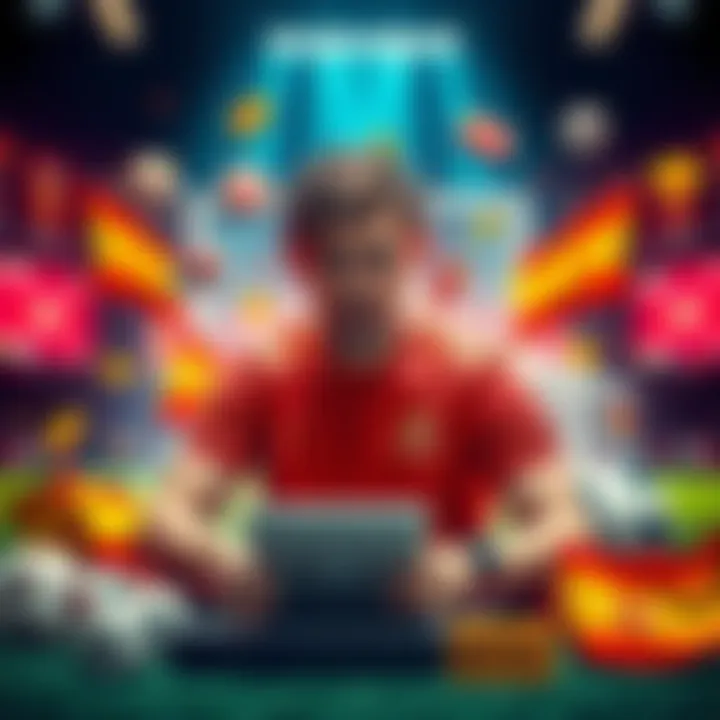 Spain Betting Strategy A person placing bets on Spain for the FIFA World Cup, surrounded by sports betting symbols.