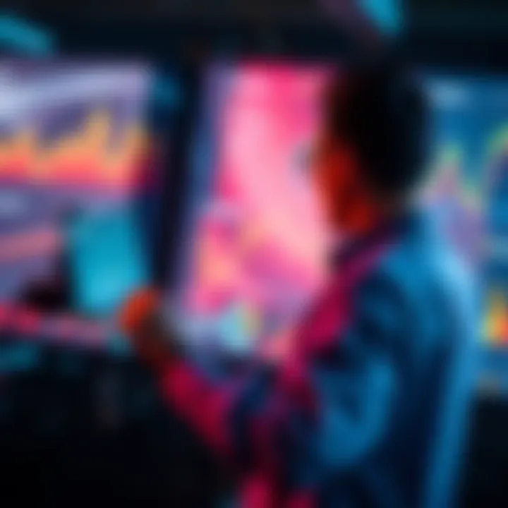 A person analyzing spending habits on a digital dashboard with charts and graphs