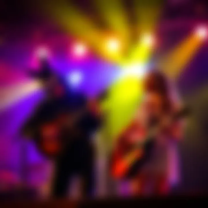 Spoonkid and Phoebe Bridgers on stage together, sharing a microphone with instruments in hand, vibrant lights setting the mood