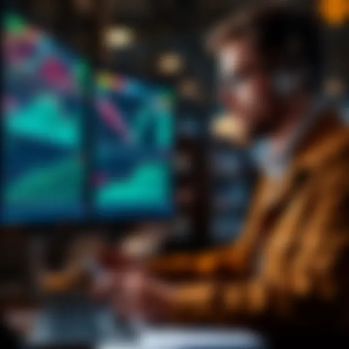 A trader analyzing charts on Binance, showing rising coin values and highlighted fees