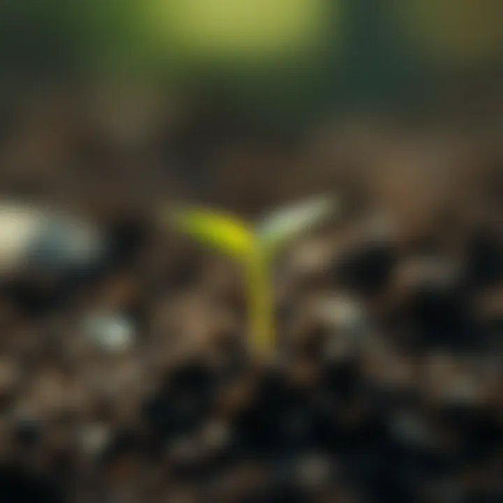 A small green plant emerging from the soil, symbolizing daily growth and progress.