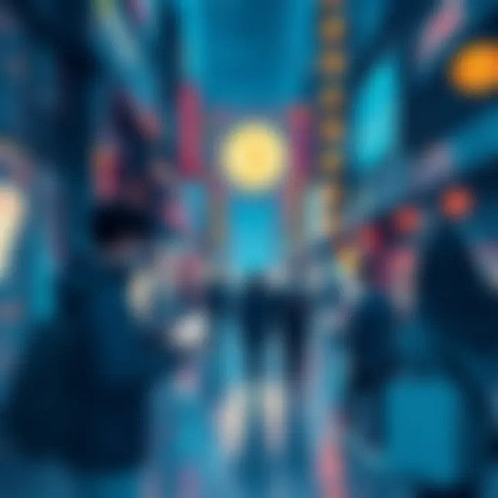 People using digital wallets to make payments with stablecoins in an urban Asian setting